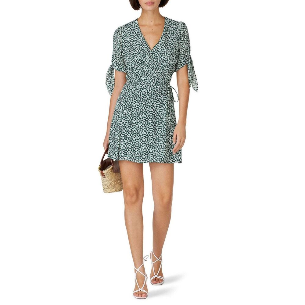 Reformation Large Venezuela Sammy Wrap Dress in Green Floral